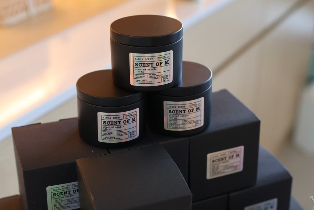 ALOHA SCENT SCENT OF M candles with black gift boxes
