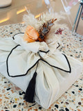 Premium bojagi gift wrap with brown border and floral decoration